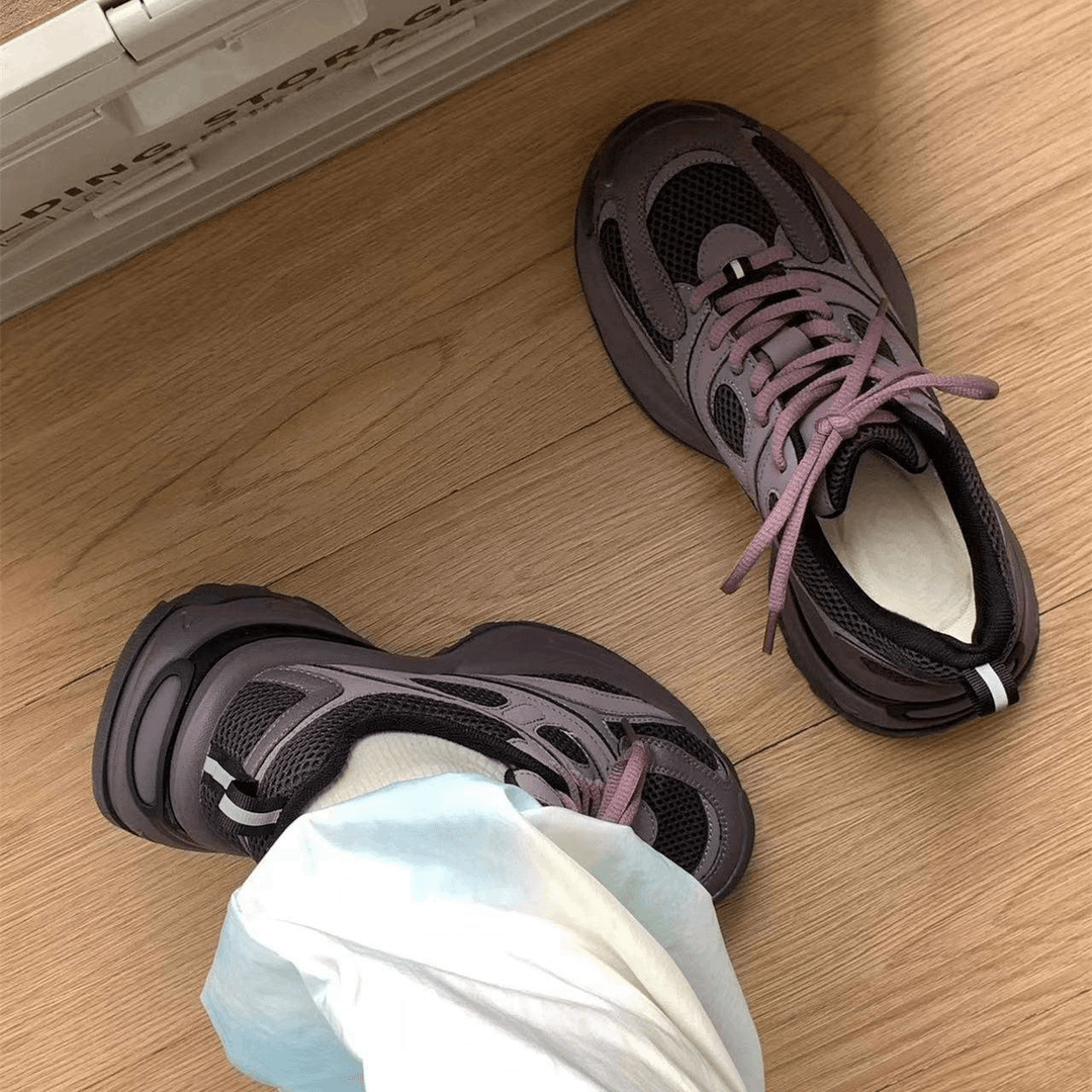 秋冬小怪兽厚底紫色老爹鞋女秋冬款2023新款复古轻便运动鞋休闲跑