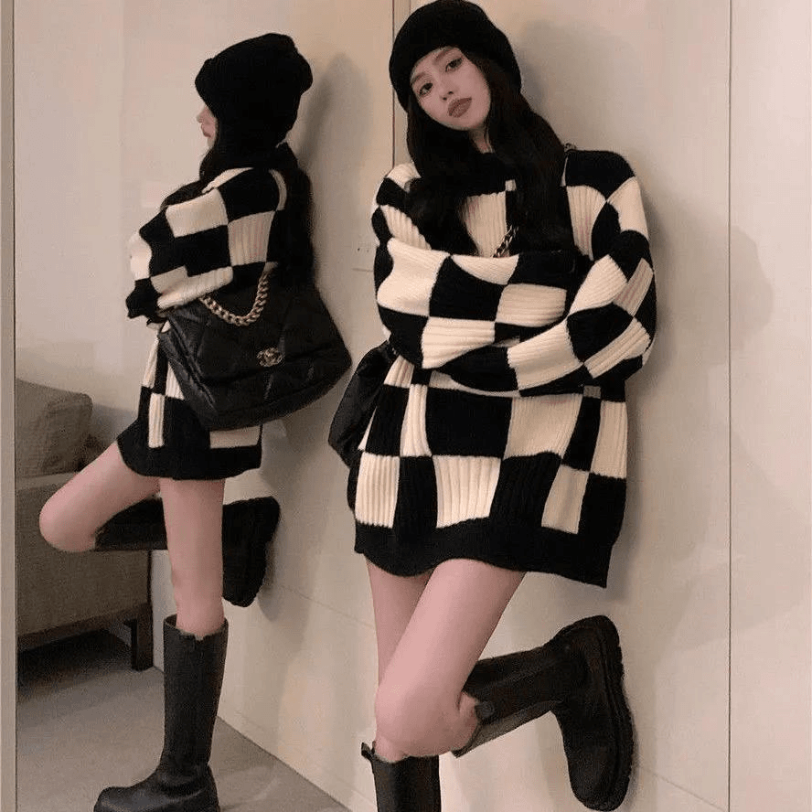 【非常厚】75-300斤加厚大码新款棋盘格子毛上衣女外套秋冬针潮流