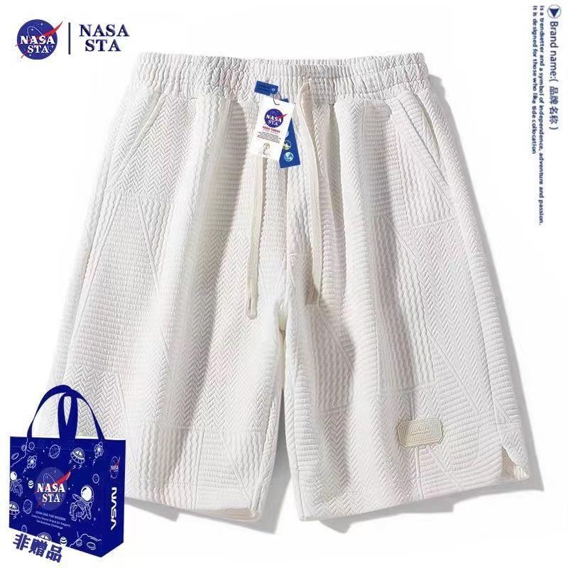 【NASA】联名男士棕色短裤夏季宽松小众设计感浮雕纹潮牌美式