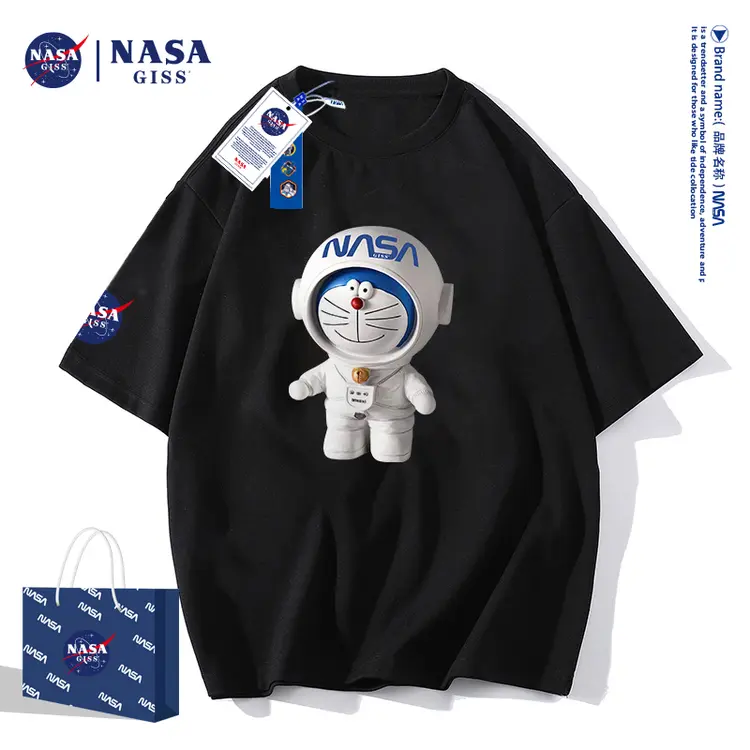 NASA GISS联名款2022新款纯棉T恤男女同款新疆长绒棉哆啦A梦8038A