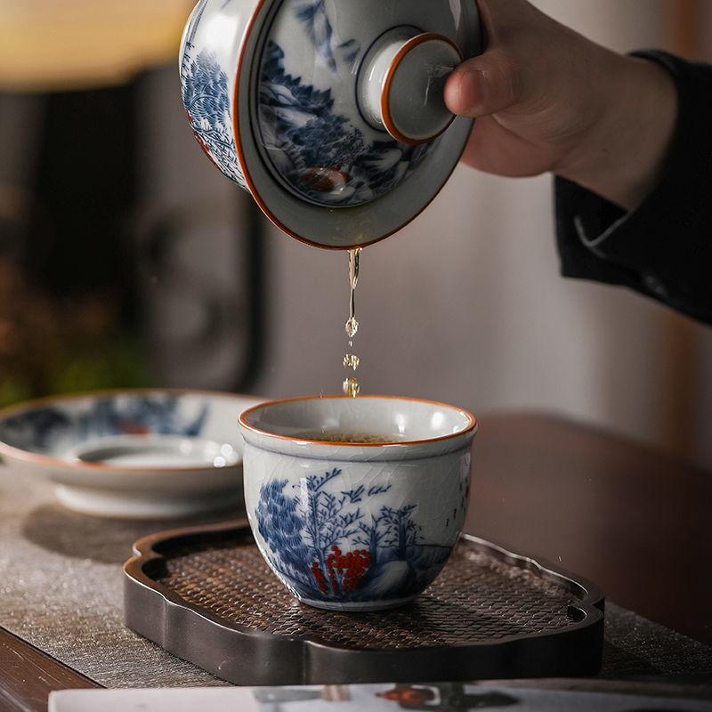 茶碗汝窯 手描き 品茶杯 工夫茶杯 景徳鎮 手作り オリジナルデザイン陶磁器 主人杯 単杯 正式的 正式的