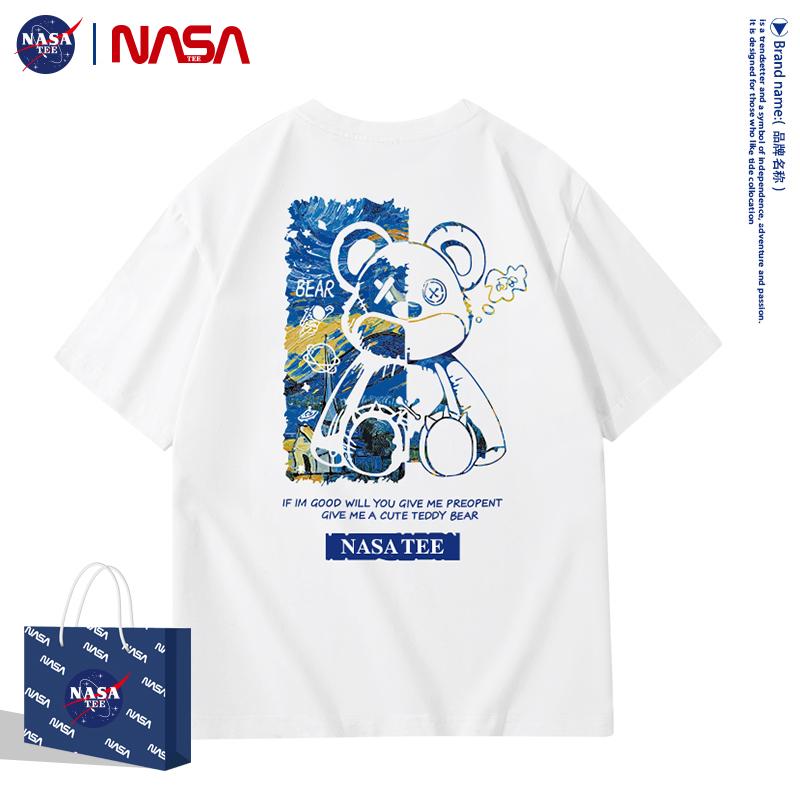 NASATEE联名款2022新款卡通字母印花男女同款纯棉T恤#两面熊