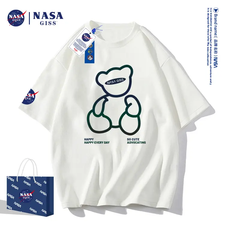 NASA GISS联名款2022新款纯棉T恤男女同款新疆长绒棉渐变熊-JG
