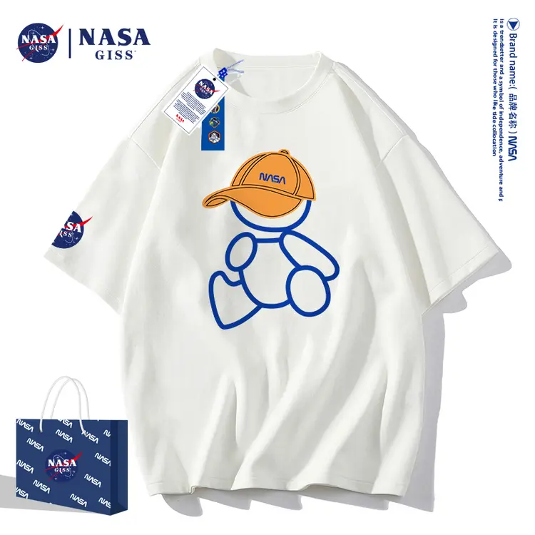NASA GISS联名款2022新款纯棉T恤男女同款长绒帽子熊8058-JG