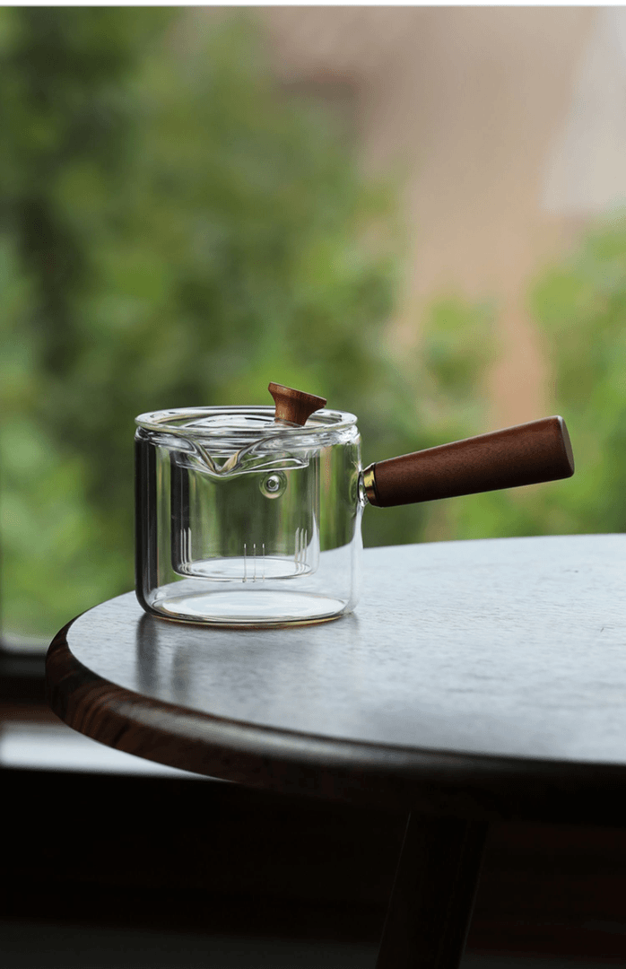 日式玻璃煮茶壶侧把壶木把功夫茶具加厚泡茶器耐高温防爆煮茶器