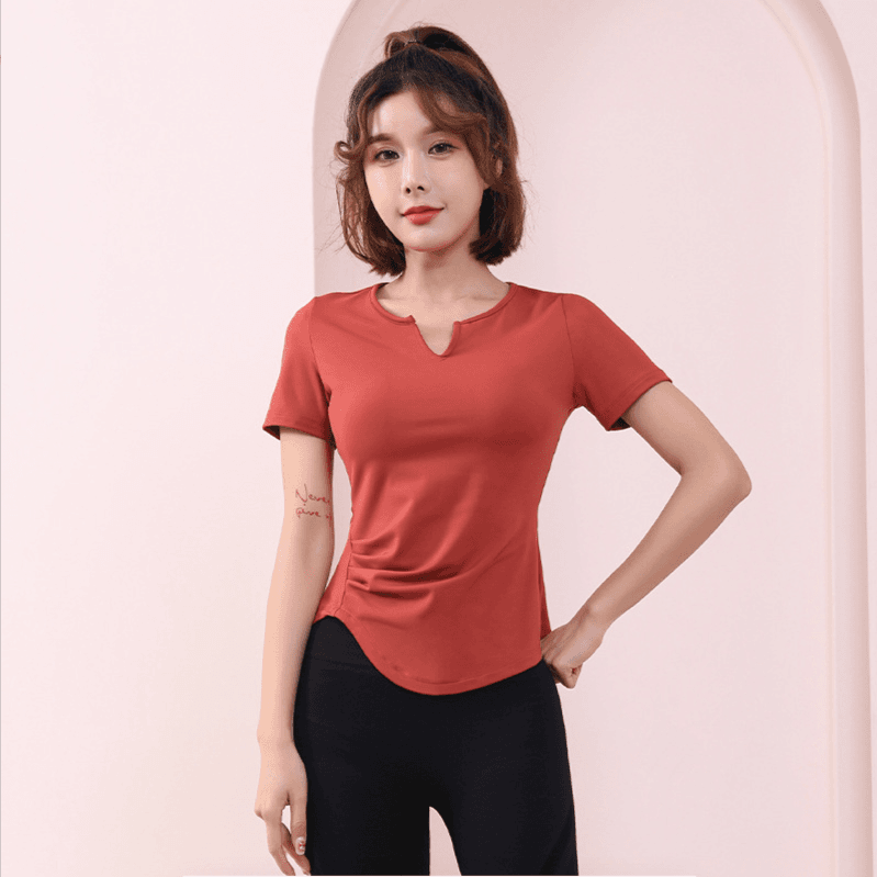 BN北旎瑜伽服女短袖V领裸感紧身跑步运动T恤健身上衣运动跑步