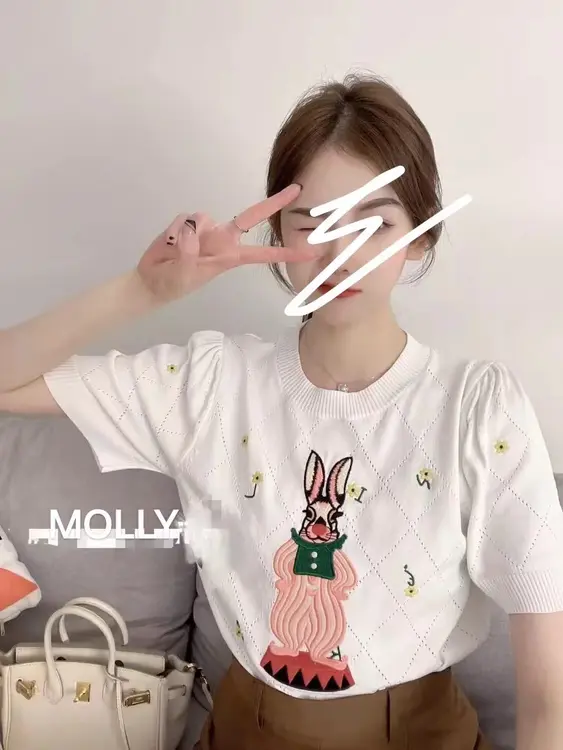 MOLLY家【马戏团的兔子】联名设计感刺绣冰感针织上衣