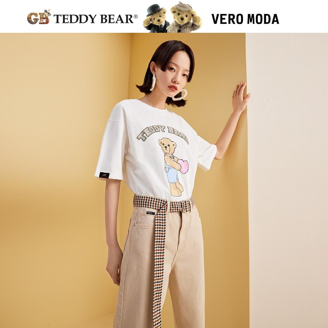 Vero Moda2022新款泰迪熊联名复古爱心小熊T恤女3221T1013