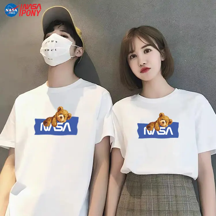 NASA线上联名2022夏季新款情侣小熊休闲宽松潮牌短袖T恤