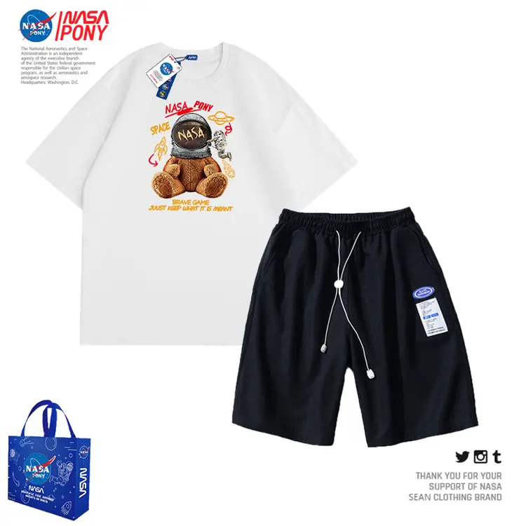 【377】NASA线上联名夏季情侣休闲运动跑步短裤套装【成吉优选】
