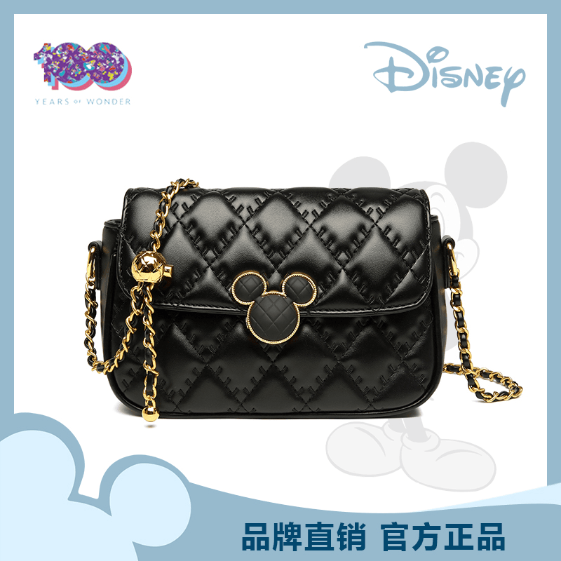 Disney/迪士尼「100周年纪念款」米奇绣线小金球斜挎菱格百搭链条包