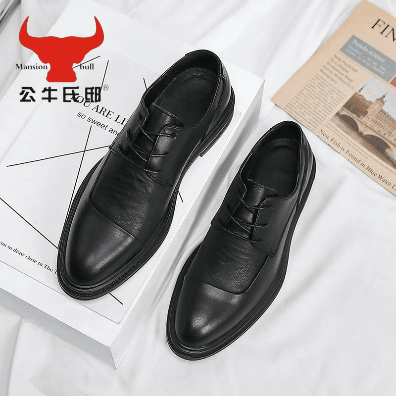 皮鞋男2023秋季新款商务透气尖头黑色韩版增高布洛克婚礼新郎男鞋