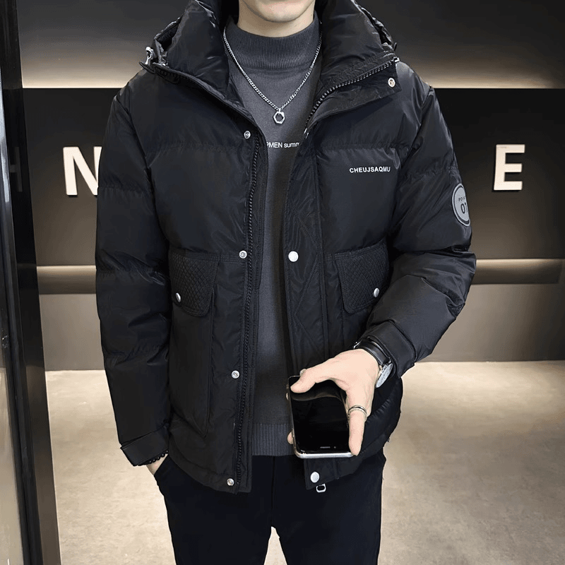 潮牌轻奢冬季外套男秋冬款男装高档休闲加厚连帽工装轻薄羽绒服男