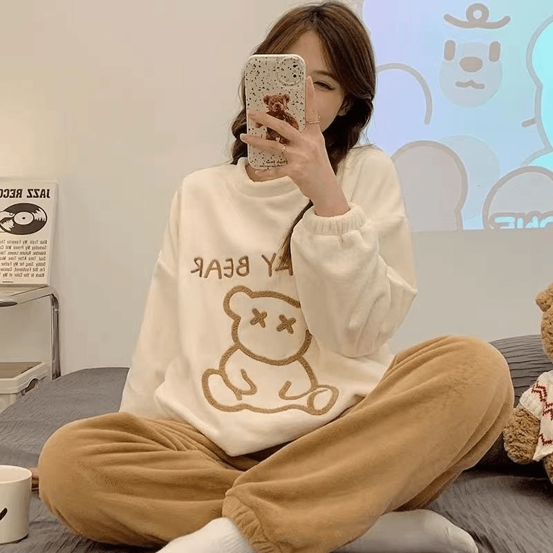 B230睡衣女秋冬季加绒可爱学生ins宿舍可外穿家居服套装