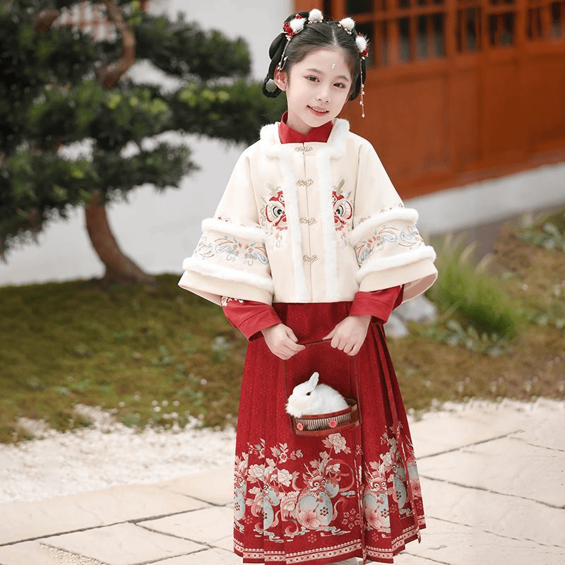 新款拜年女童儿童汉服加绒加厚洋气中国唐装日常喜庆马面宝宝套装