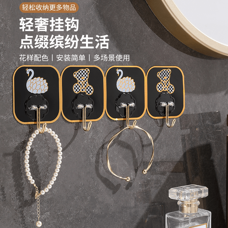 轻奢挂钩强力承重粘胶免打孔浴室厨房门后墙壁上无痕联排挂衣粘钩