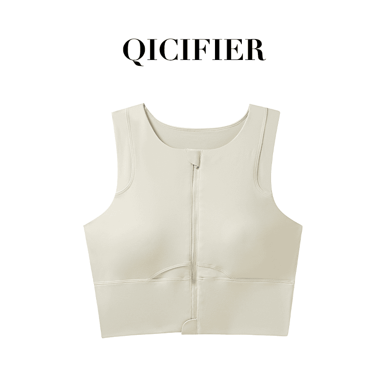【QCFE】品牌高奢米白色磨毛前拉链高强运动背心 2650