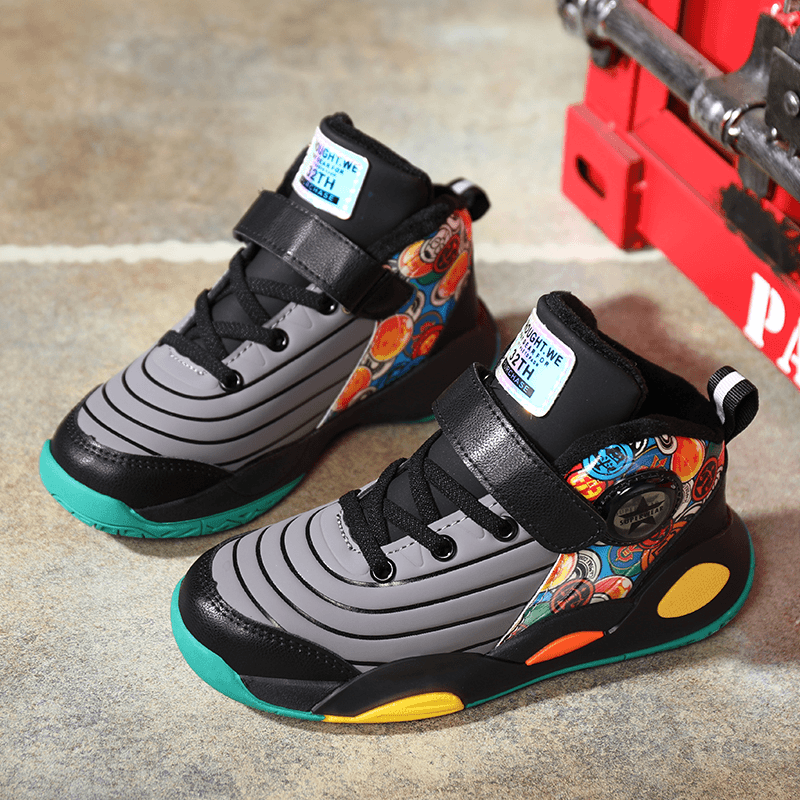 ABC LION童鞋2023年新款秋冬款皮面加绒二棉中大童篮球鞋儿童运动