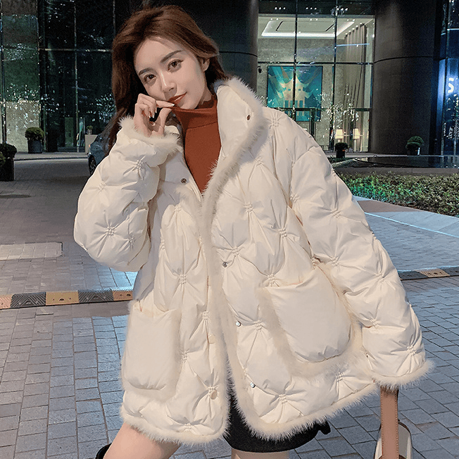 雅鹿短款羽绒服女2024新款小个子拼接水貂毛90白鸭绒加厚小香风潮