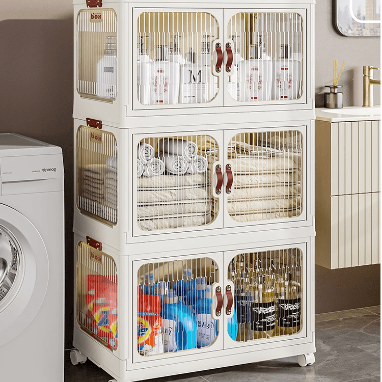 【75cm面宽配小轮子】储物架收纳柜透明收纳零食书本免安装可折叠