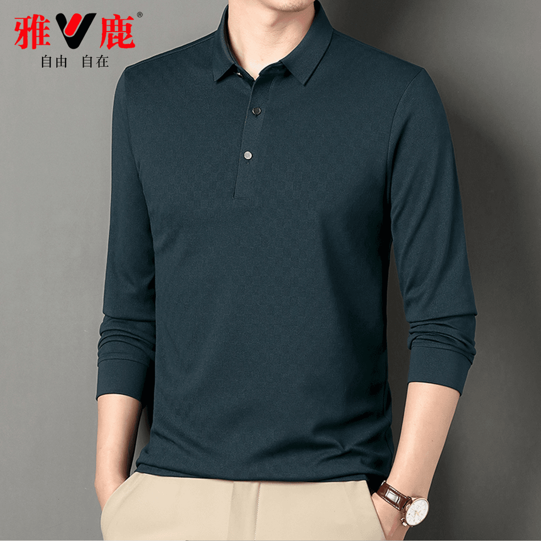 雅鹿春秋季新款长袖男士POLO衫商务休闲翻领打底衫中年百搭上衣