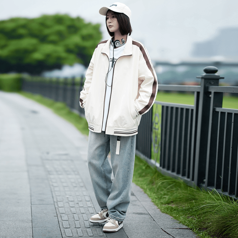 NANJIREN/南极人秋冬季新款夹克情侣男女同款条纹束脚潮流外套