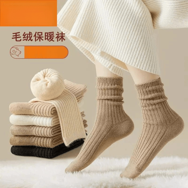 高筒女中筒袜秋冬加厚保暖ins日系百搭纯色长筒堆堆袜粗腿宽松