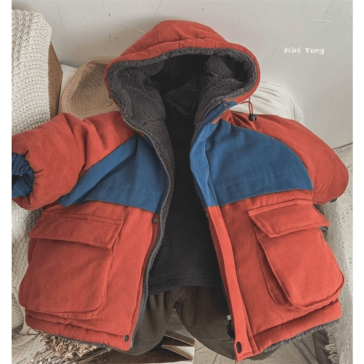 2023冬季新款加厚两面穿外套儿童工装派克服保暖棉衣男女宝宝加绒