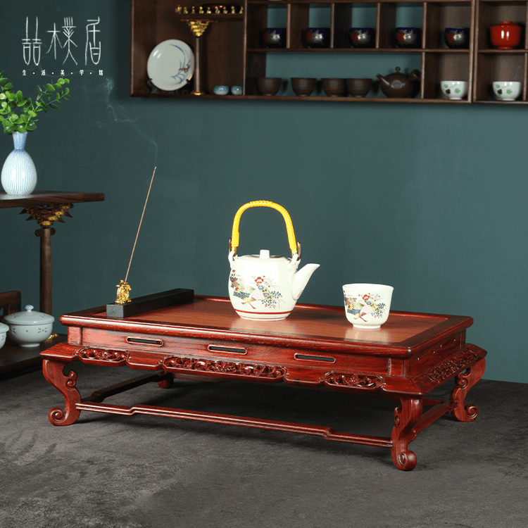 喆朴居 红檀木 复古酸枝色 茶道茶艺配件 雕花工艺 小桌子中式