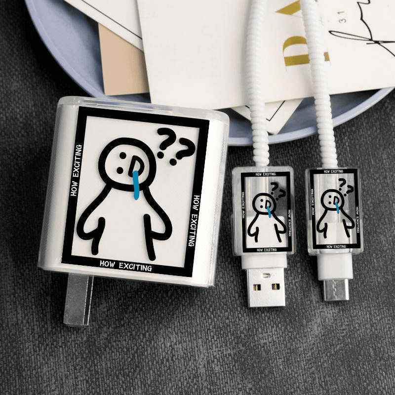 小米67/120w充电器数据线保护套防折断小米14/13/12/11透明印花款