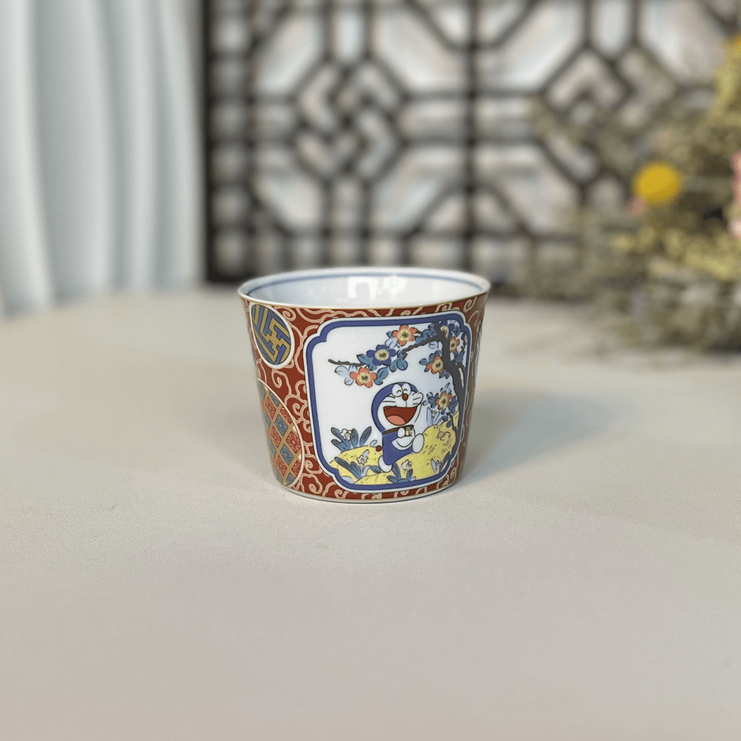 【闪购商品】W114九谷名作赤绘开窗哆啦A梦联名陶瓷茶杯猪口杯