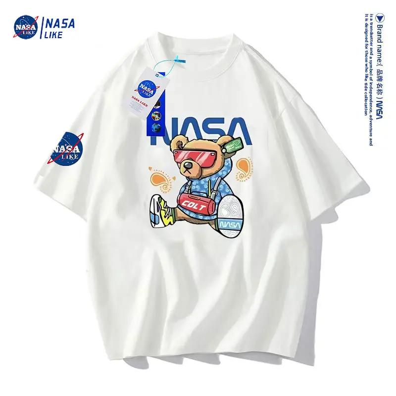 NASA联名新款夏季潮牌T恤短袖男女同款春夏日常圆领百搭-眼镜熊