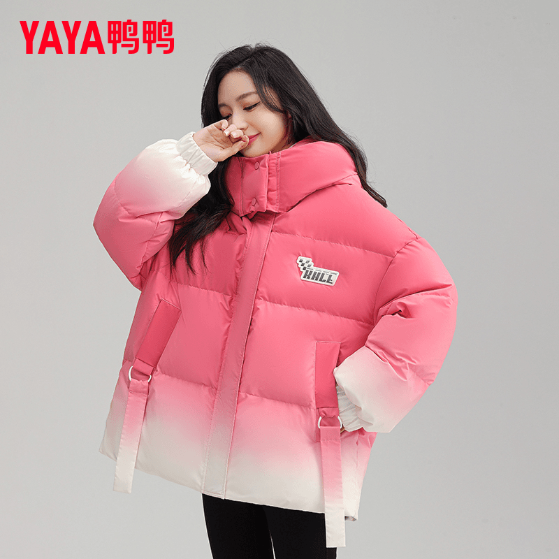 YAYA/鸭鸭2023新款羽绒服女冬季新款连帽宽松时尚潮流渐变保暖