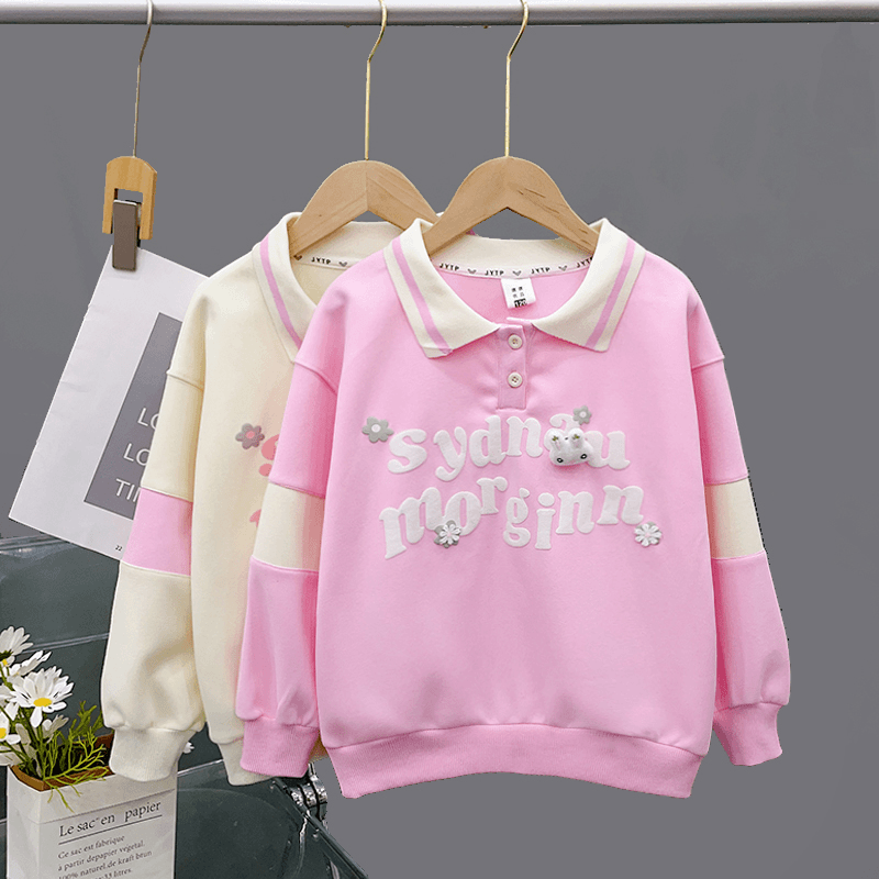 春秋前片双排字母拼接撞色袖子poluo领卫衣 W-zb1949 简约童品