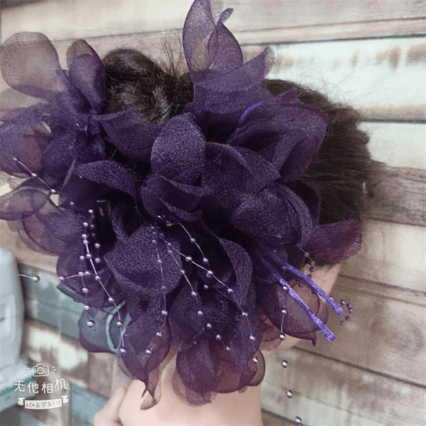 大号头花卡子夸张盘发抓夹绢纱串珠发夹布艺发卡花朵舞台头饰发