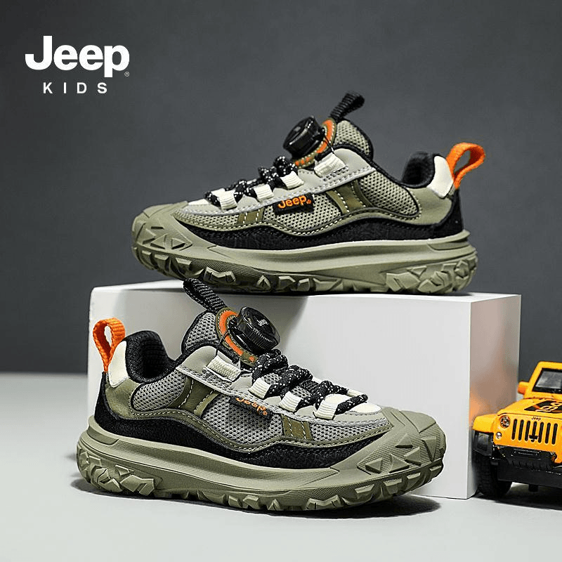 jeep男童鞋子春秋款运动鞋2023新款网面旋纽扣儿童老爹鞋跑步童鞋