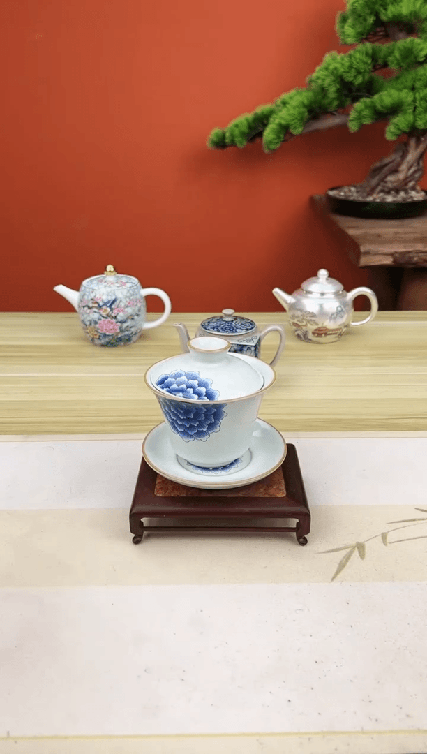 【闪购商品】陶瓷复古风兰花三才盖碗