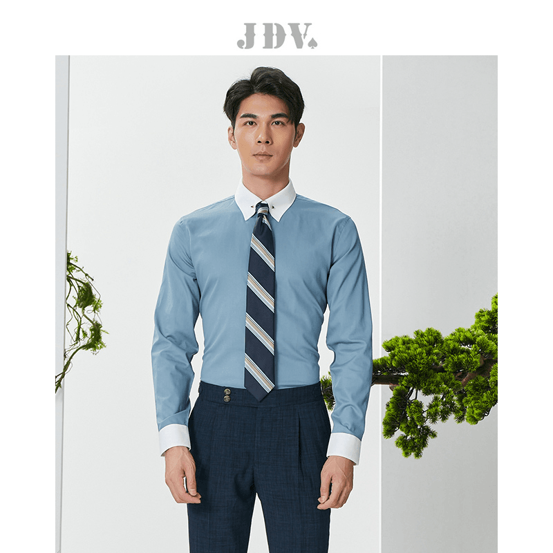 JDV男装商场同款春秋纽扣领修身易打理职业长袖正装衬衫SIF2503