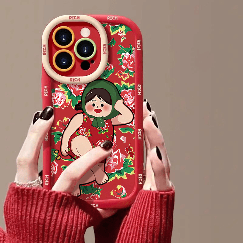 大花袄土酷村姑新年苹果14promax手机壳iphone15全包13pro硅胶12p