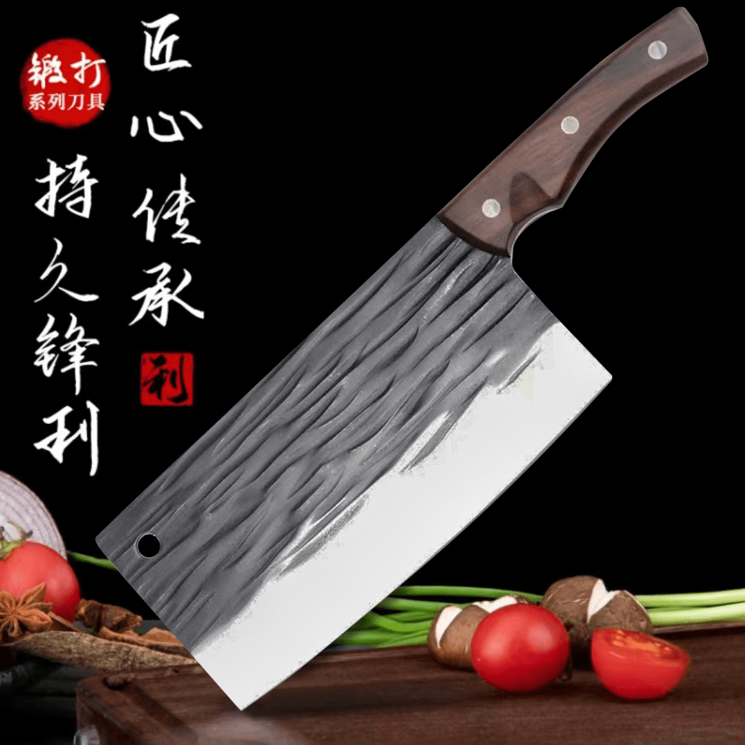 黑檀木手柄瑶夫人手工锻打菜刀厨房家用锋利斩切两用刀具送磨刀棒