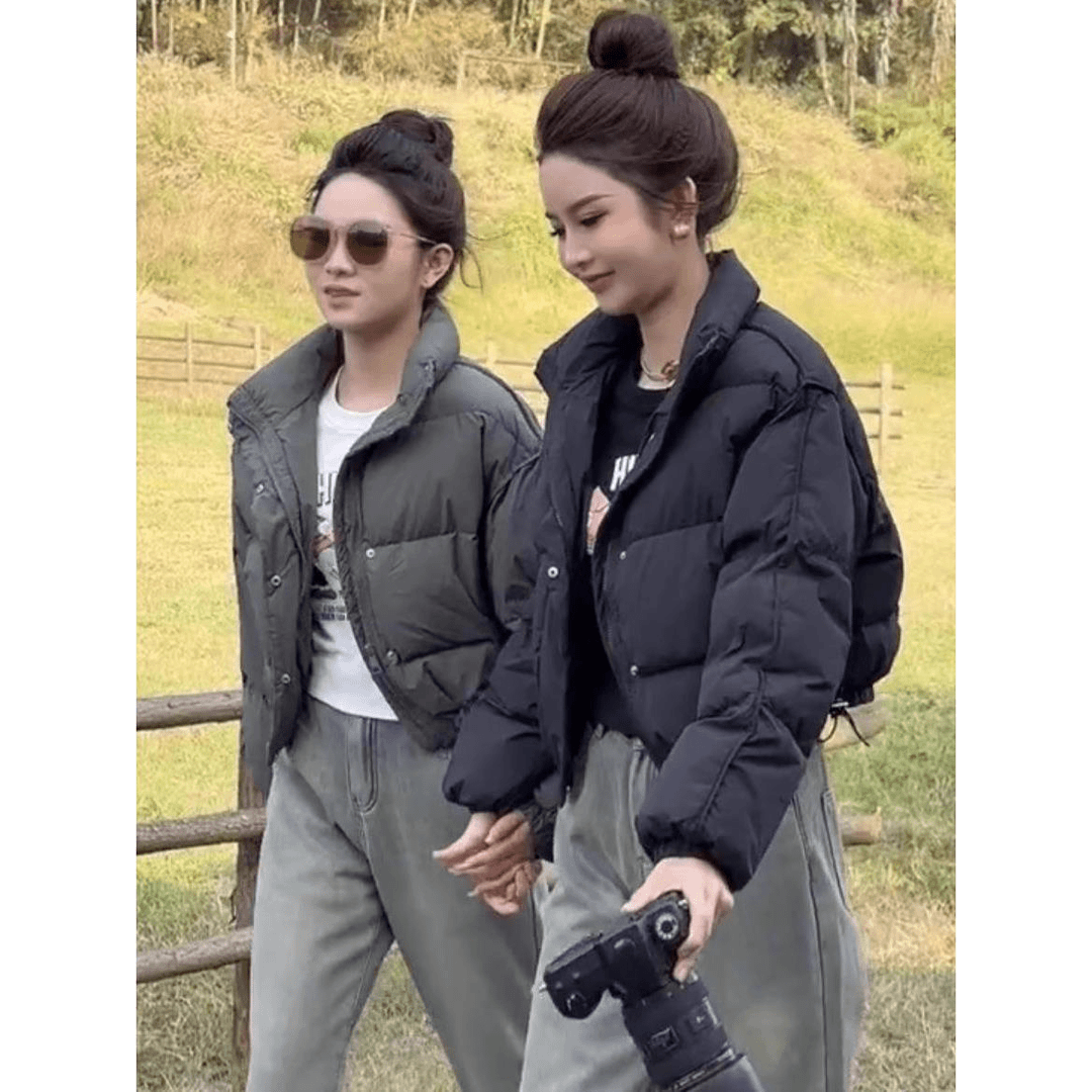美拉德风小个子羽绒服女2023冬季新款立领百搭短款白鸭绒休闲外套