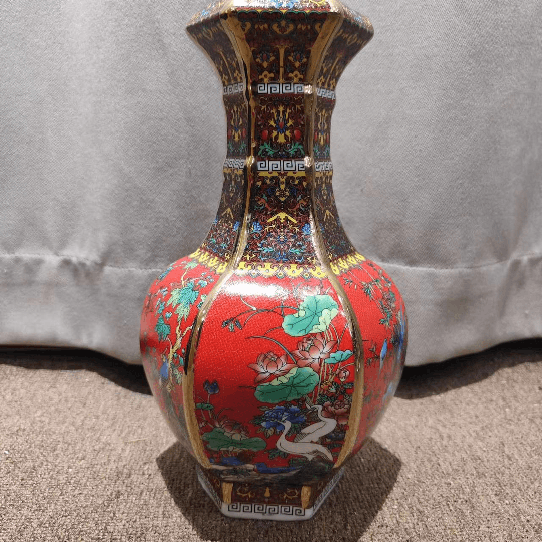 A64-5 珐琅彩六方花鸟瓷瓶 精美 陶瓷 中式 家用