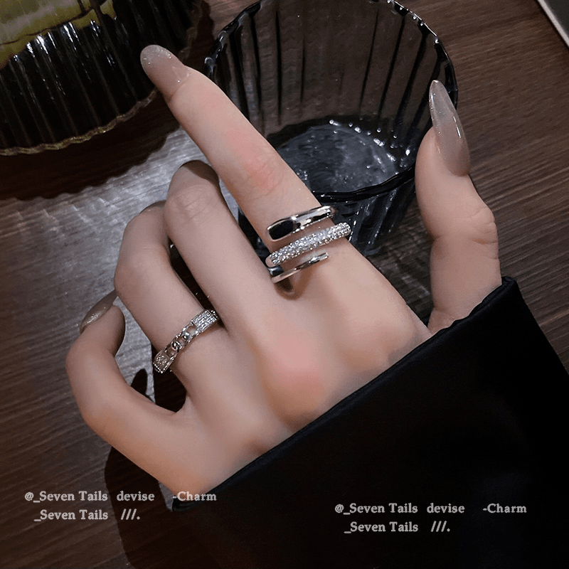 合金戒指 两件套可调节戒指轻奢小众设计高级感女时尚个性食指戒