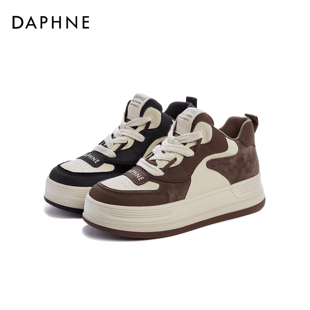 Daphne/达芙妮高帮板鞋2023秋冬新款潮流女鞋时尚休闲厚底运动鞋