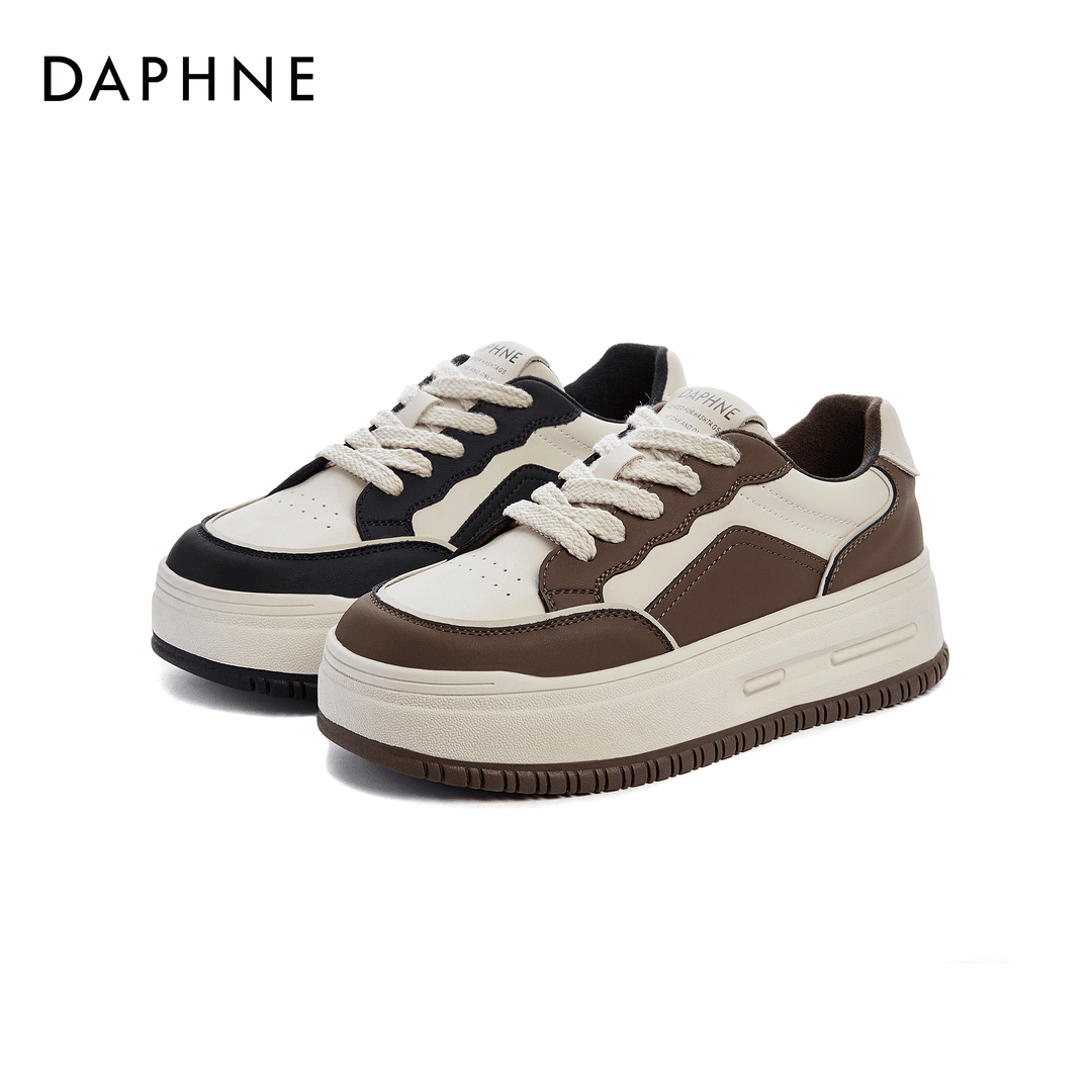 Daphne/达芙妮时尚休闲鞋女2023秋冬新款学院风厚底百搭拼色板鞋
