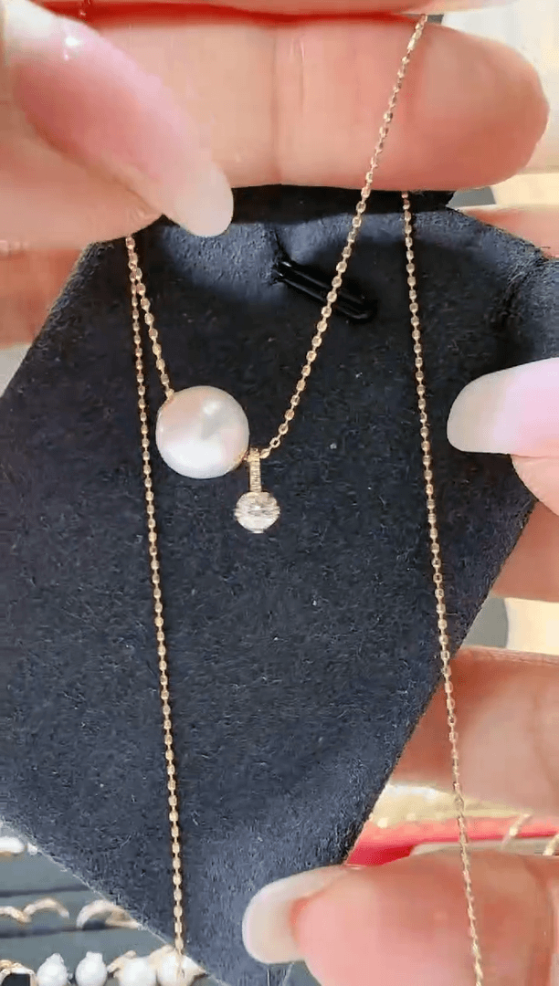 【闪购商品】钻石10分钻石项链+珍珠吊坠18K金镶嵌.