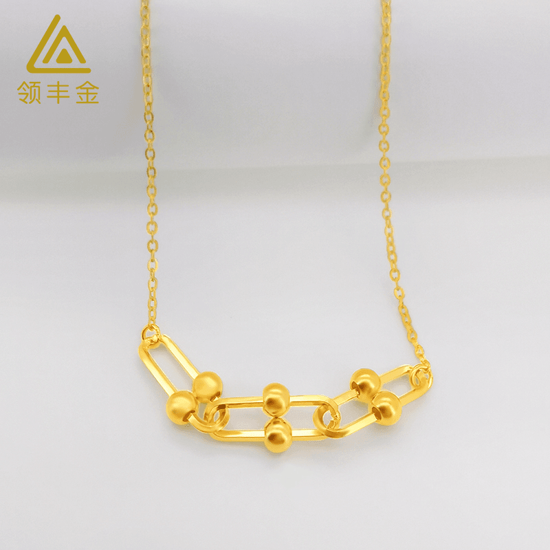 领丰金 5G黄金几何套链3.46g足金999复古锁骨链送女友礼物精美