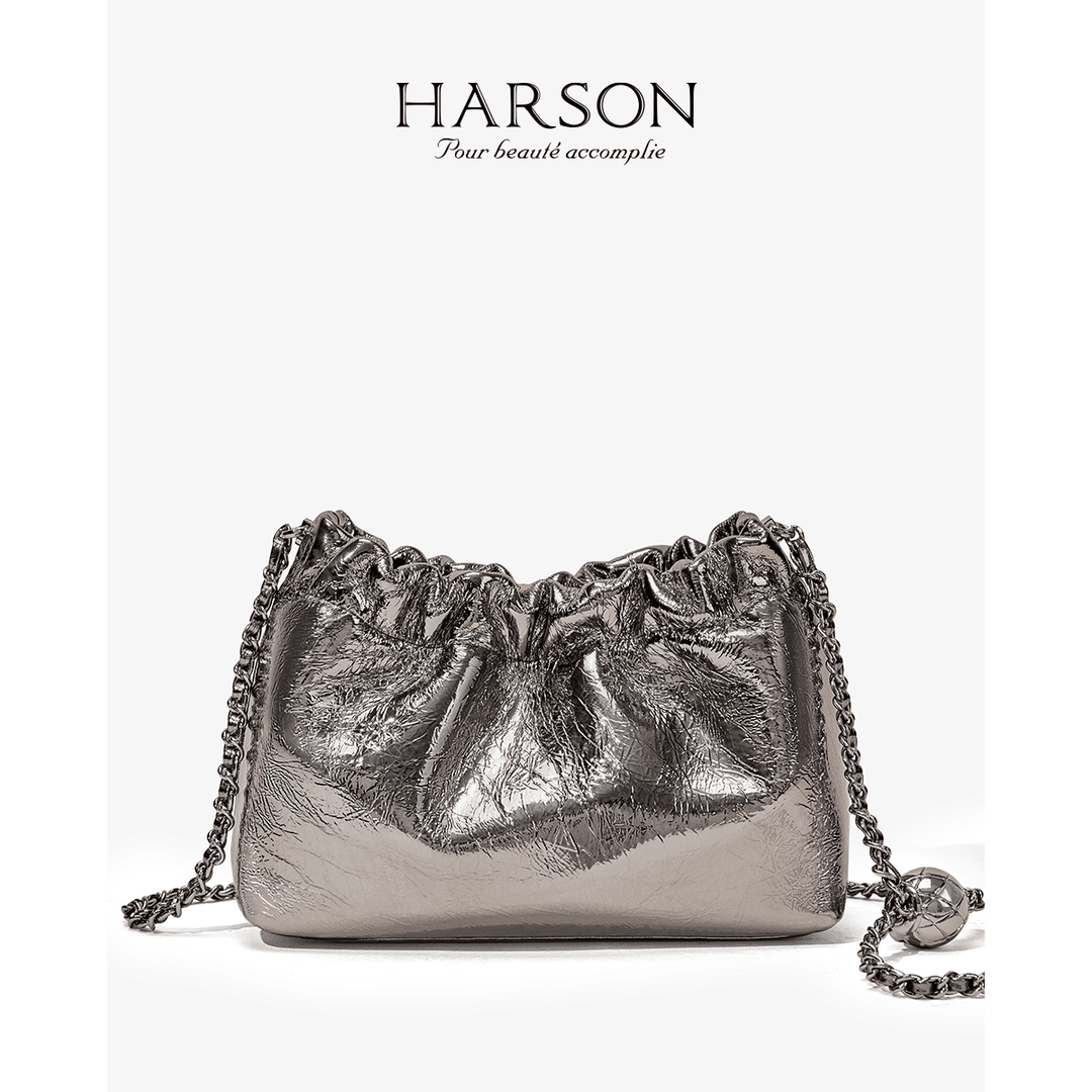 Harson/哈森真皮新款小金球水桶包链条女单肩斜挎包秋冬款女包