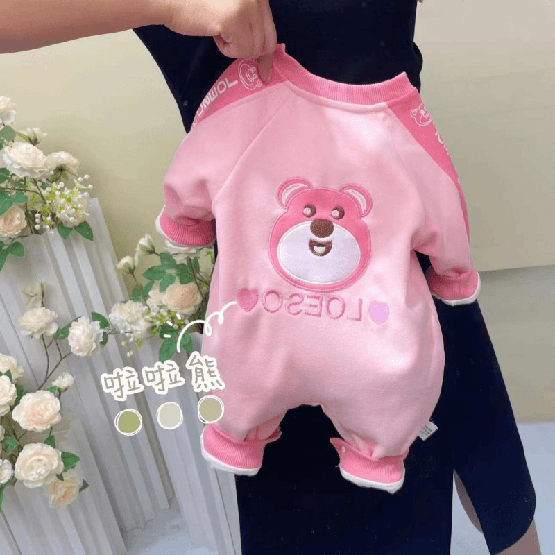 婴儿秋款卡通亮片兔哈衣新生儿超萌帅气爬服男女宝宝外出服圆