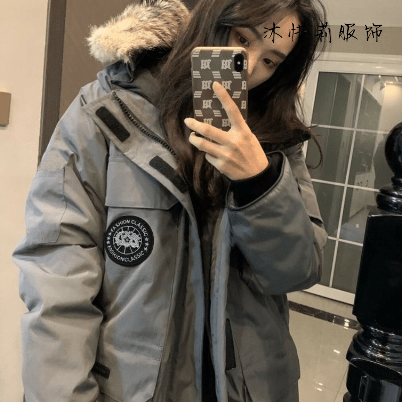 高档派克服2023新款男石墨外套男工装秋冬情侣装白鸭绒反季羽绒服